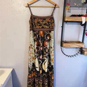 FARM Rio Black and Gold Swan Maxi Dress